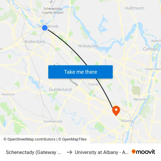 Schenectady (Gateway Mobility Hub) to University at Albany - Alumni Quad map