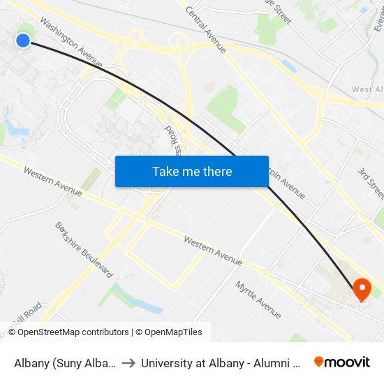 Albany (Suny Albany) to University at Albany - Alumni Quad map