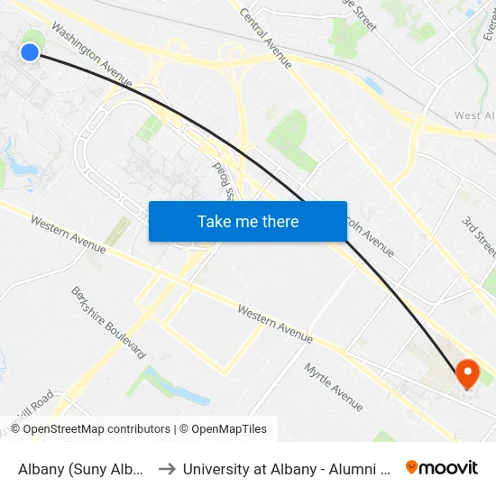 Albany (Suny Albany) to University at Albany - Alumni Quad map