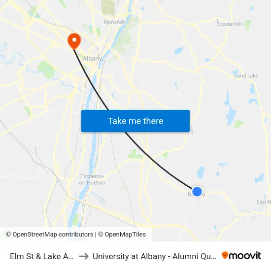 Elm St & Lake Ave to University at Albany - Alumni Quad map