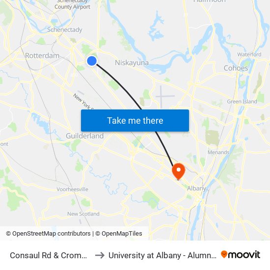 Consaul Rd & Cromer Ave to University at Albany - Alumni Quad map