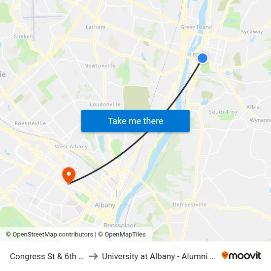 Congress St & 6th Ave to University at Albany - Alumni Quad map