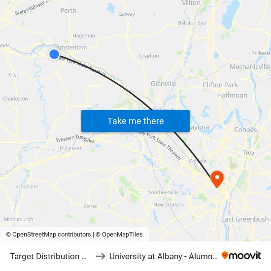 Target Distribution Center to University at Albany - Alumni Quad map