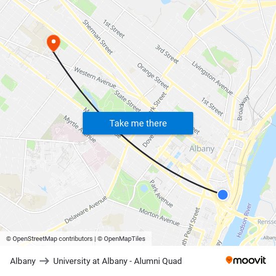 Albany to University at Albany - Alumni Quad map