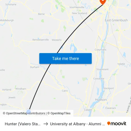 Hunter (Valero Station) to University at Albany - Alumni Quad map