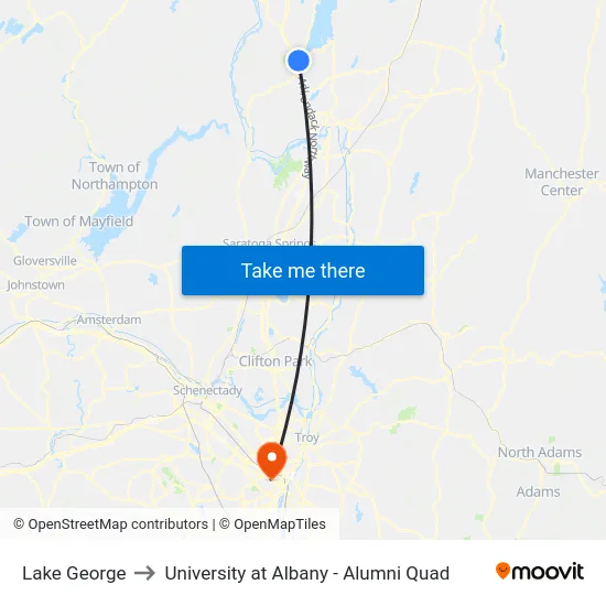 Lake George to University at Albany - Alumni Quad map