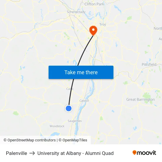 Palenville to University at Albany - Alumni Quad map