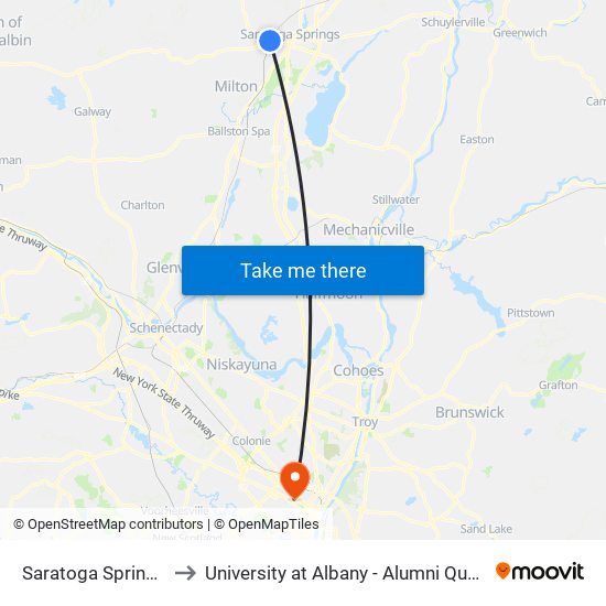 Saratoga Springs to University at Albany - Alumni Quad map