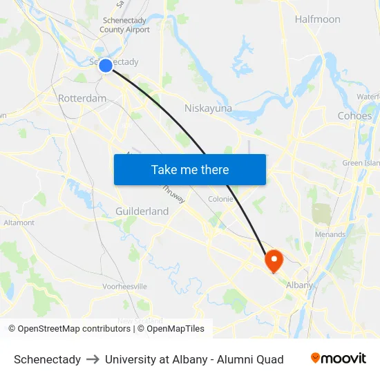 Schenectady to University at Albany - Alumni Quad map