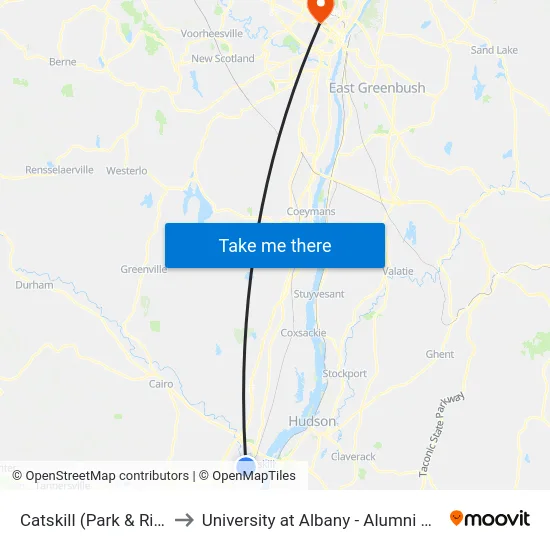 Catskill (Park & Ride) to University at Albany - Alumni Quad map