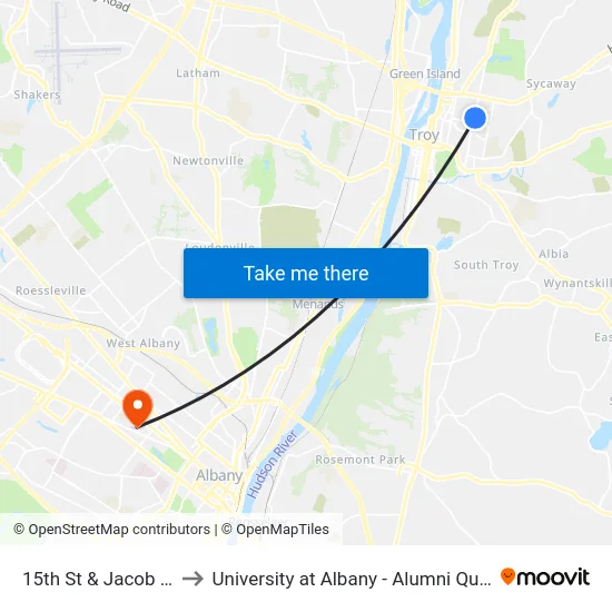 15th St & Jacob St to University at Albany - Alumni Quad map