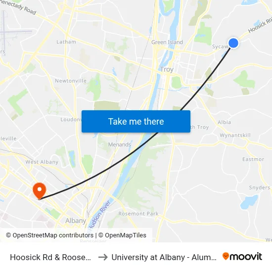 Hoosick Rd & Roosevelt Rd to University at Albany - Alumni Quad map