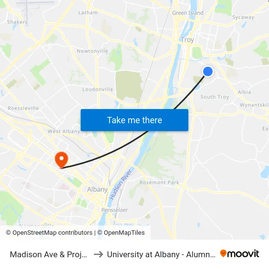Madison Ave & Project St to University at Albany - Alumni Quad map