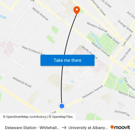 Delaware Station - Whitehall Rd & Delaware Ave to University at Albany - Alumni Quad map