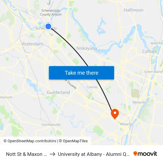 Nott St & Maxon Rd to University at Albany - Alumni Quad map
