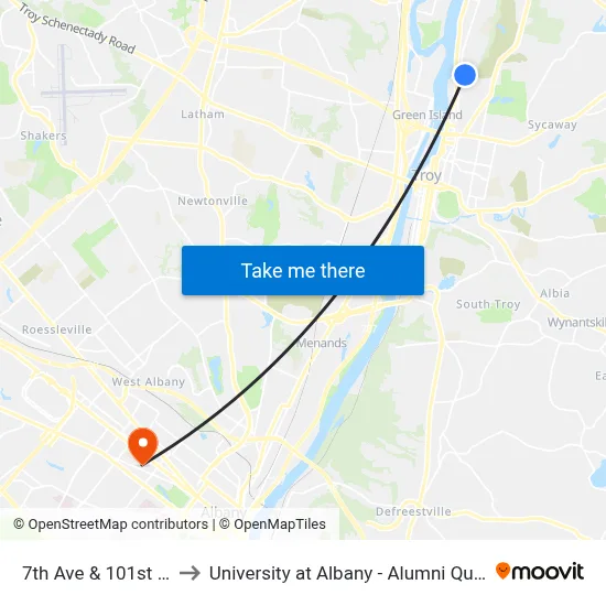 7th Ave & 101st St to University at Albany - Alumni Quad map