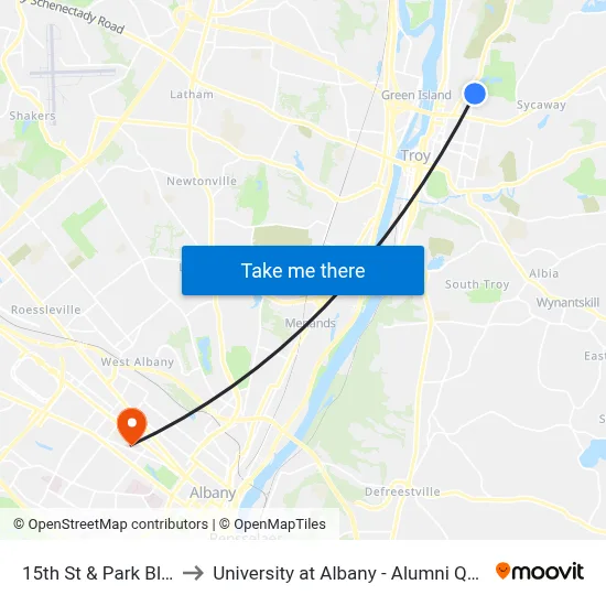 15th St & Park Blvd to University at Albany - Alumni Quad map