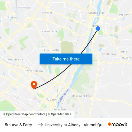 5th Ave & Ferry St to University at Albany - Alumni Quad map
