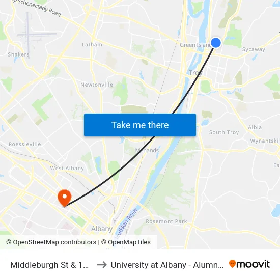 Middleburgh St & 10th St to University at Albany - Alumni Quad map