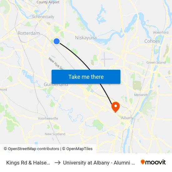 Kings Rd & Halsey Dr to University at Albany - Alumni Quad map