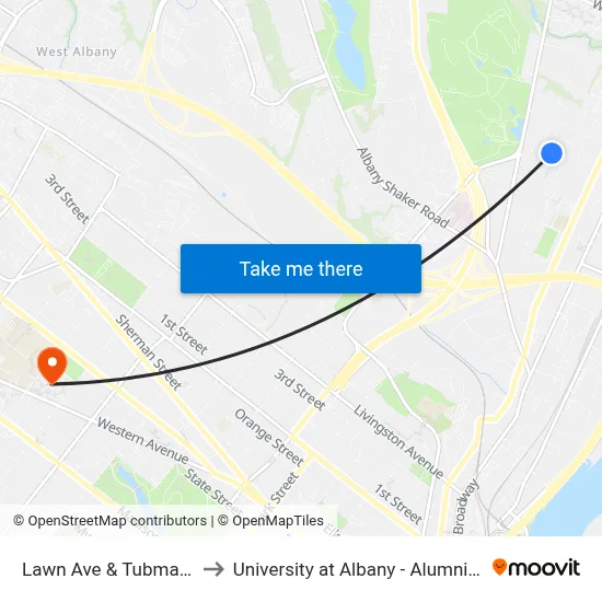 Lawn Ave & Tubman Cir to University at Albany - Alumni Quad map