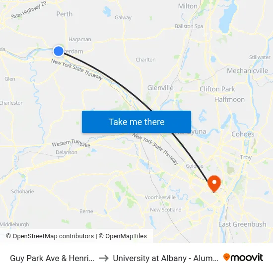 Guy Park Ave & Henrietta St to University at Albany - Alumni Quad map