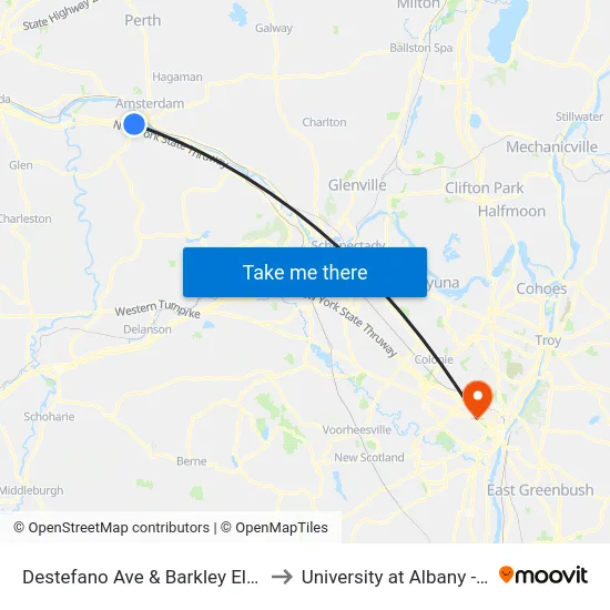 Destefano Ave & Barkley Elementary School to University at Albany - Alumni Quad map