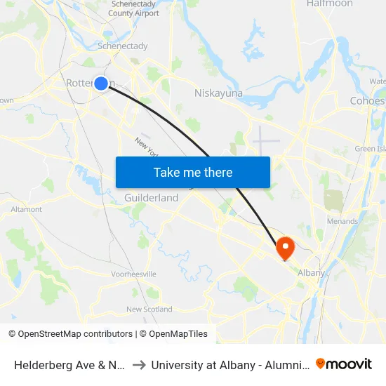 Helderberg Ave & Neil St to University at Albany - Alumni Quad map