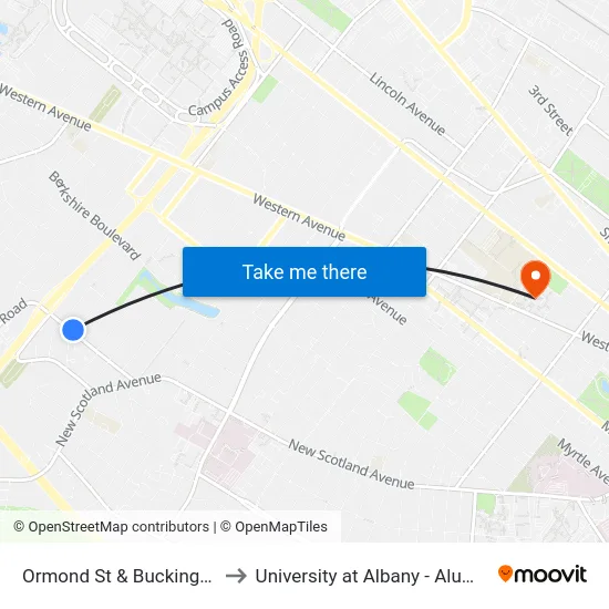 Ormond St & Buckingham Dr to University at Albany - Alumni Quad map