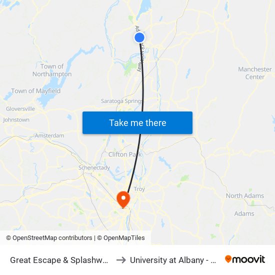 Great Escape & Splashwater Kingdom to University at Albany - Alumni Quad map