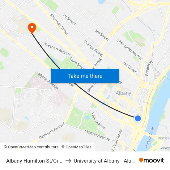 Albany-Hamilton St/Greyhound to University at Albany - Alumni Quad map