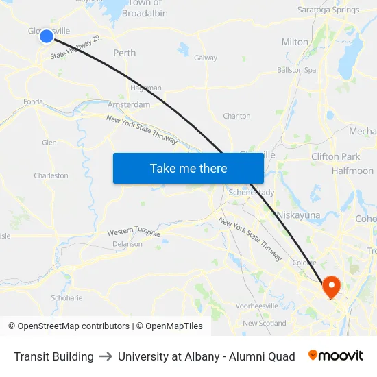 Transit Building to University at Albany - Alumni Quad map