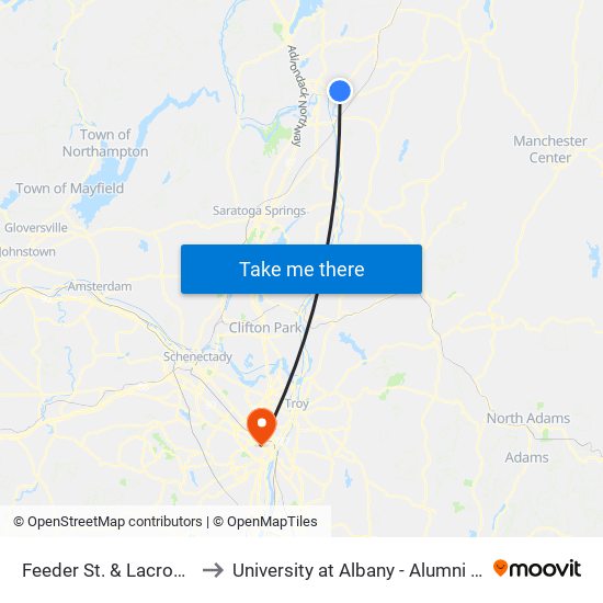 Feeder St. & Lacross St to University at Albany - Alumni Quad map