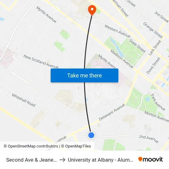 Second Ave & Jeanette St to University at Albany - Alumni Quad map
