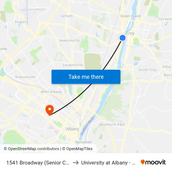 1541 Broadway (Senior Citizen Center) to University at Albany - Alumni Quad map