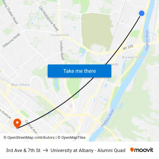 3rd Ave & 7th St to University at Albany - Alumni Quad map