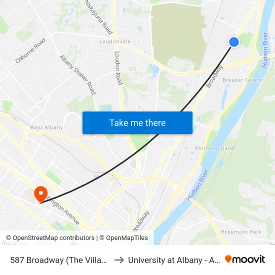 587 Broadway (The Village One Apts) to University at Albany - Alumni Quad map