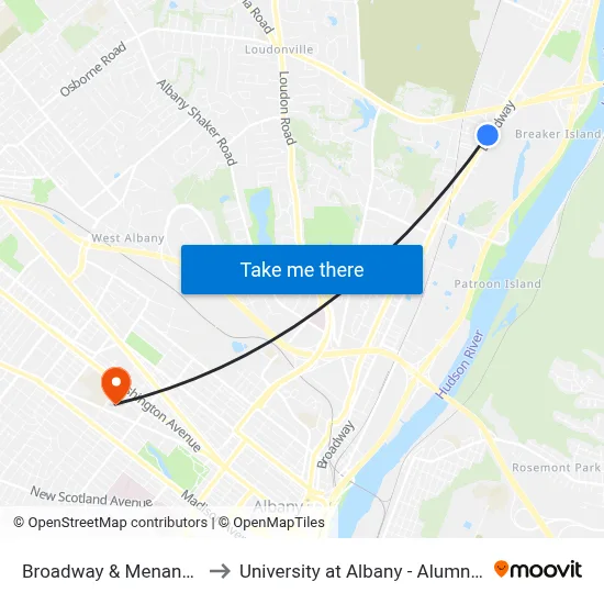 Broadway & Menands Rd to University at Albany - Alumni Quad map