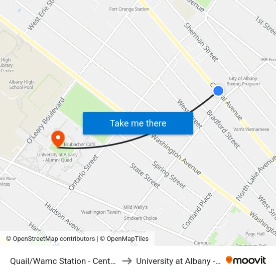 Quail/Wamc Station - Central Ave & Quail St to University at Albany - Alumni Quad map