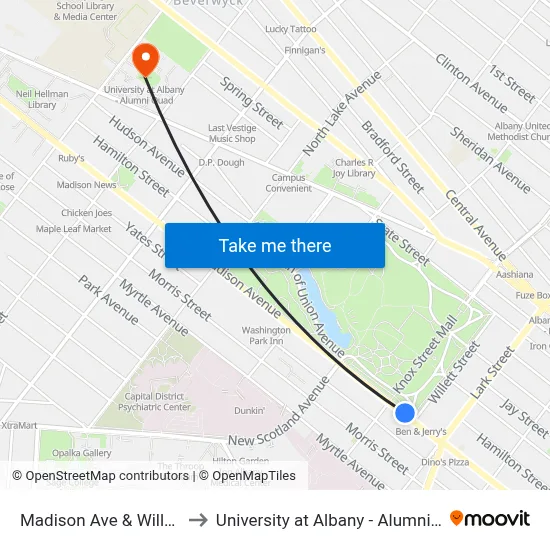 Madison Ave & Willett St to University at Albany - Alumni Quad map