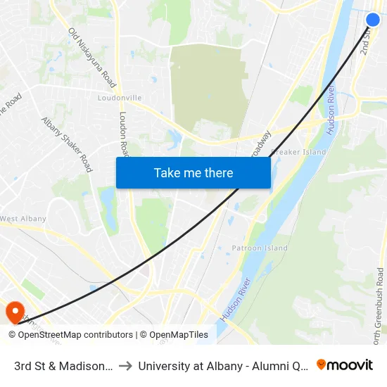 3rd St & Madison St to University at Albany - Alumni Quad map