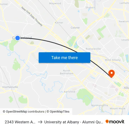 2343 Western Ave to University at Albany - Alumni Quad map