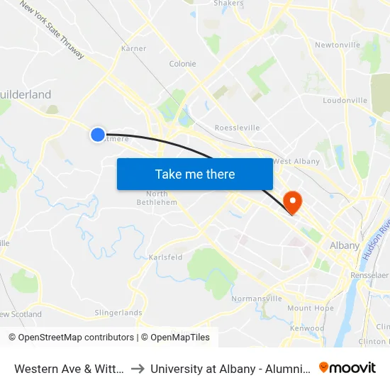 Western Ave & Witte Rd to University at Albany - Alumni Quad map