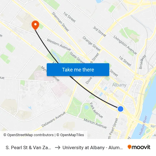 S. Pearl St & Van Zandt St to University at Albany - Alumni Quad map