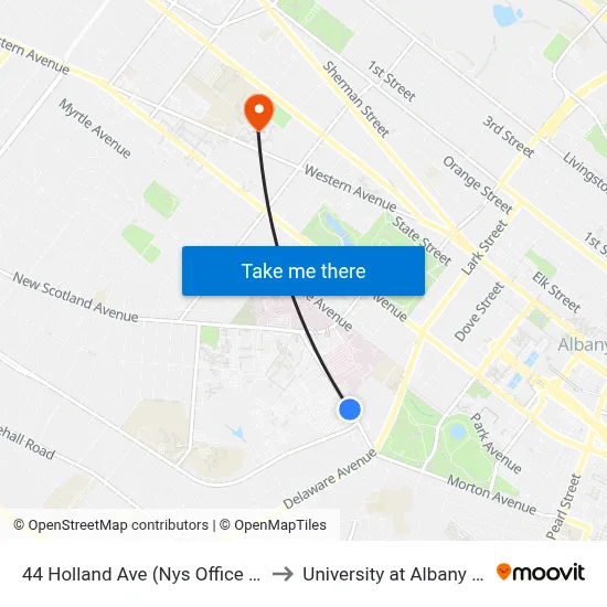 44 Holland Ave (Nys Office Of Mental Health) to University at Albany - Alumni Quad map