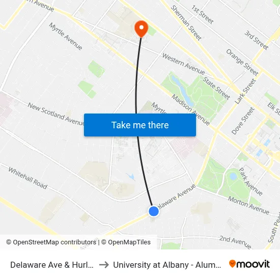 Delaware Ave & Hurlbut St to University at Albany - Alumni Quad map