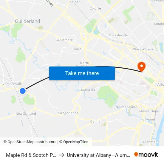 Maple Rd & Scotch Pine Dr to University at Albany - Alumni Quad map