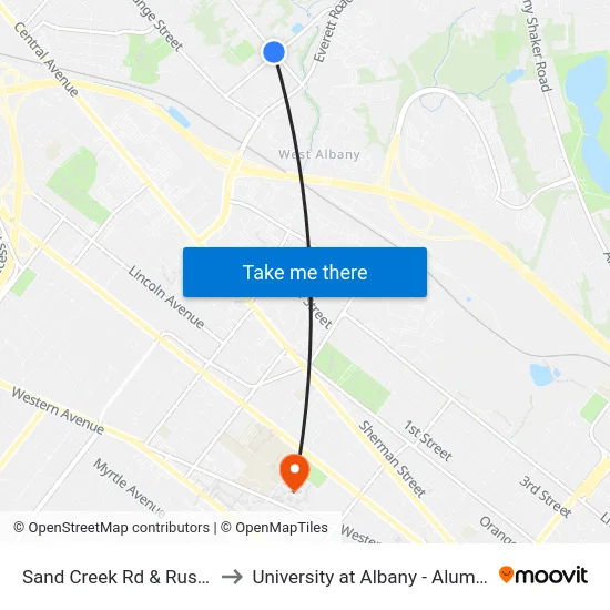 Sand Creek Rd & Russell Rd to University at Albany - Alumni Quad map