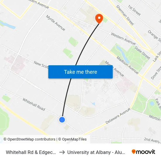 Whitehall Rd & Edgecomb St to University at Albany - Alumni Quad map