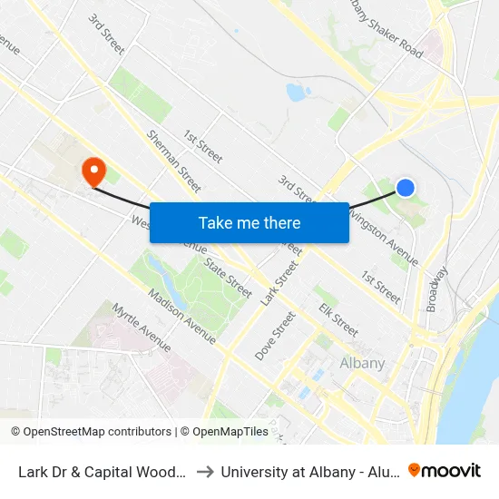 Lark Dr & Capital Woods Apts  #2 to University at Albany - Alumni Quad map